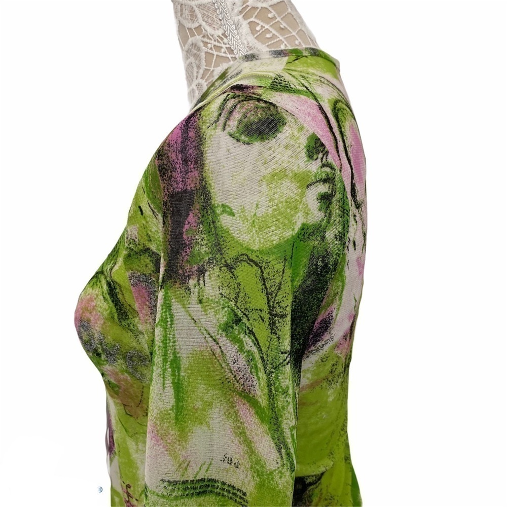 Artistic Green & White Asymmetrical ME Made in France Mix fabric Bogo tunic Smal - Picture 9 of 12